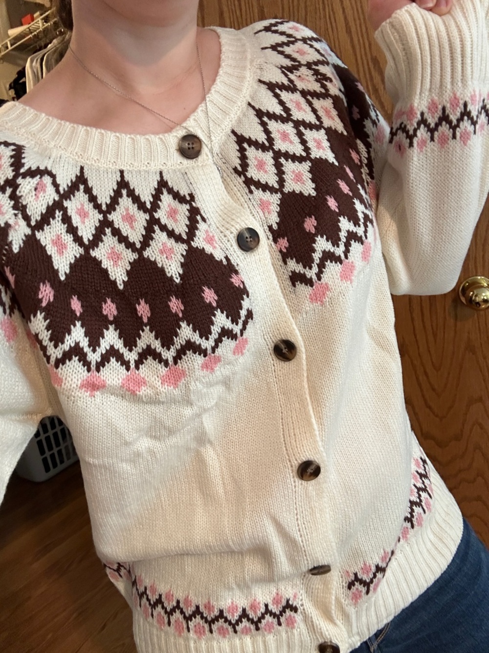 Cream Fair Isle Button-Front Sweater Cardigan